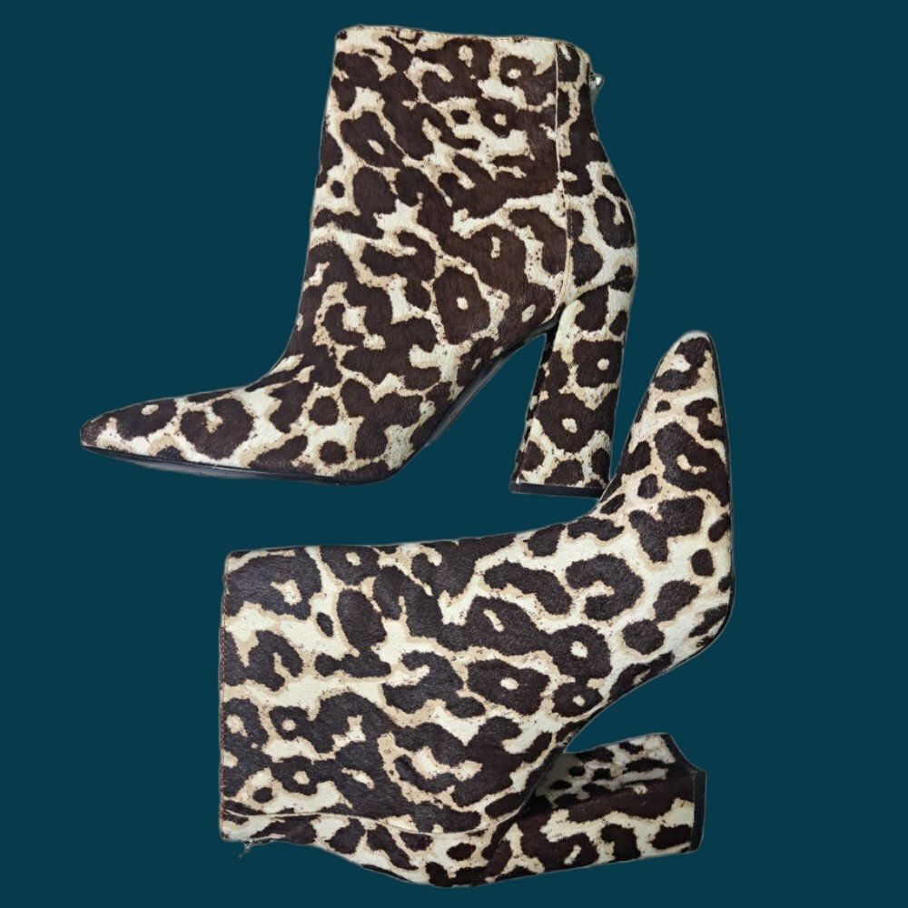 Charles David Women's Real Calf Fur Animal Print Ankle Boots Brown Multi Sz 8